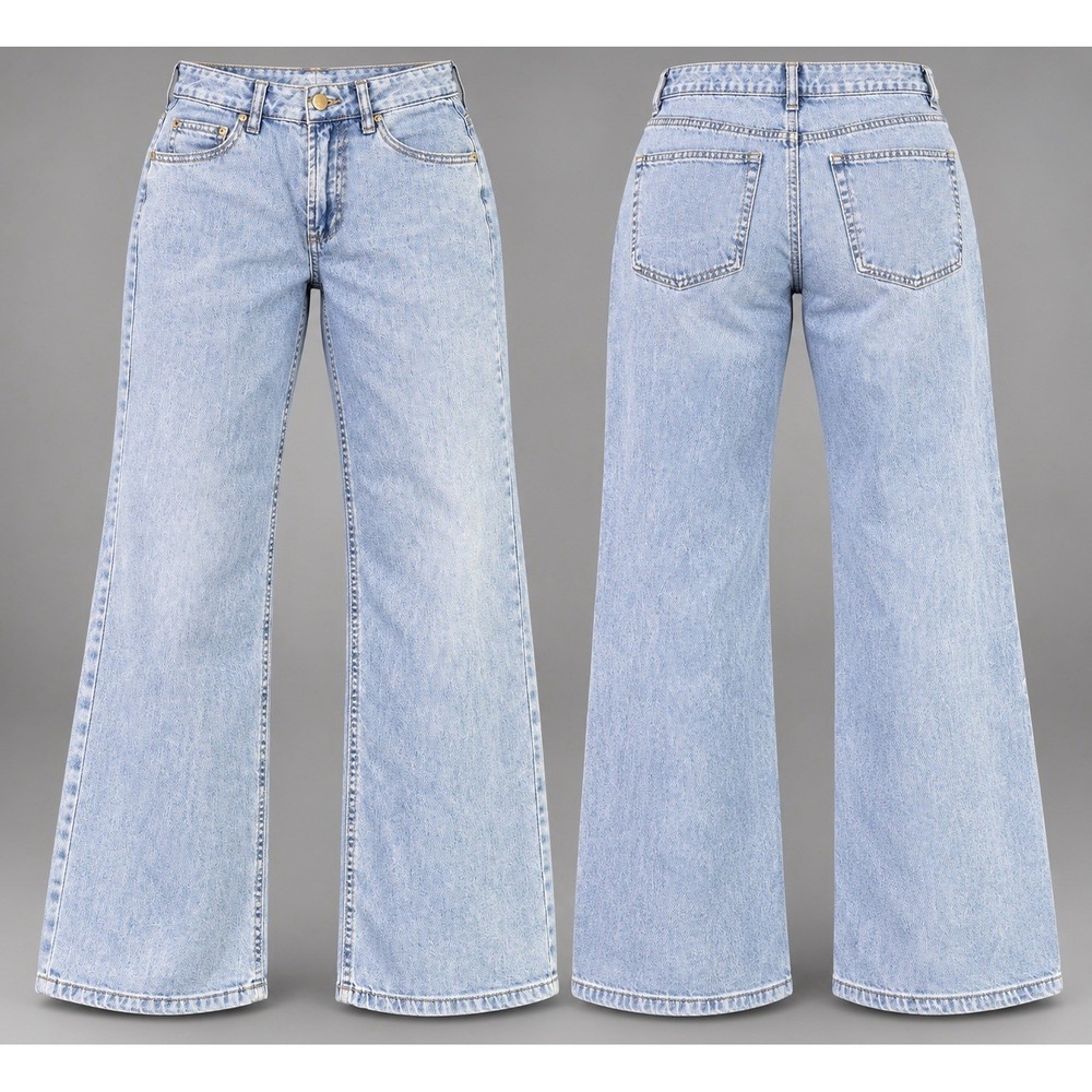 OAT Medium jeans womens 8 /29x25 Wash Wide Leg Crop Stretch Denim Patch Pockets